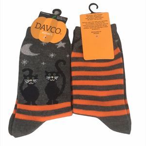 Davco Cat, Moon and Stars Striped Socks, Gray